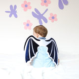 Alas de Dragón Blancas de holograma y manchas azul marino de terciopelo