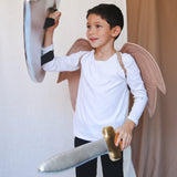 Alas de Dragón Champaña brillosa y teciopelo camello