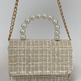 Bolso de Mano para Niñas de Tweed Rosa con Asa de Perlas