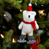 Decoración de árbol de navidad Navideño de Adorno de oso polar de lana con patines de hielo