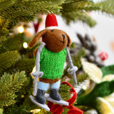 Decoración de árbol de Navidad de Perro de lana con suéter tejido sobre esquís