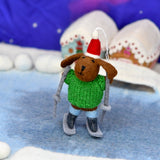 Decoración de árbol de Navidad de Perro de lana con suéter tejido sobre esquís