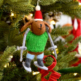 Decoración de árbol de Navidad de Perro de lana con suéter tejido sobre esquís