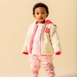 Chamarra estilo Sherpa con cierres Magnéticos color Crema con rosa