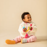 Chamarra estilo Sherpa con cierres Magnéticos color Crema con rosa