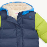 Trajecito Azul puffer para bebes con cierres magnéticos