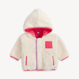 Chamarra estilo Sherpa con cierres Magnéticos color Crema con rosa