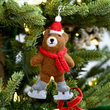 Decoración de árbol de navidad Navideño de Adorno de oso pardo de lana con patines de hielo