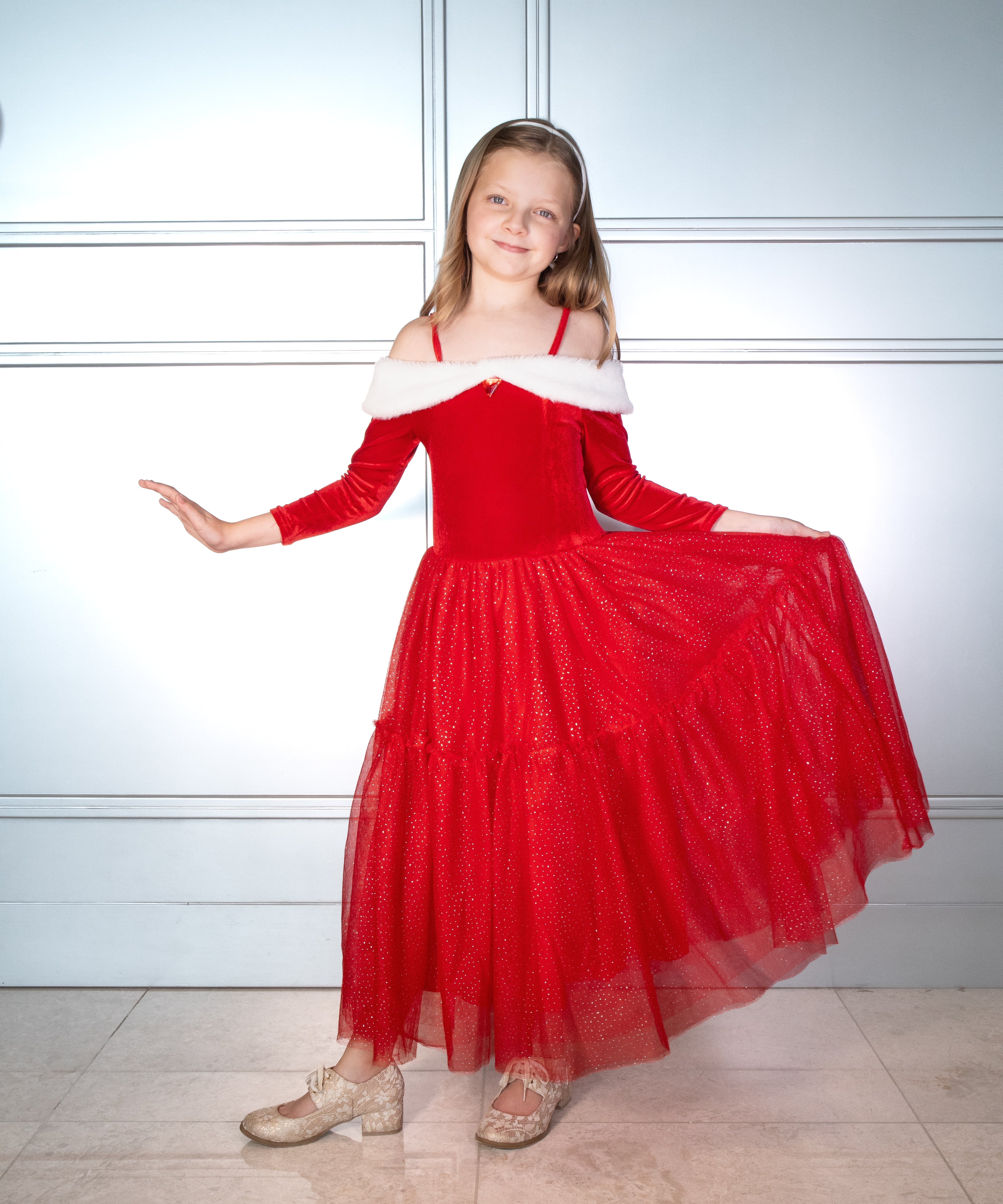 Vestido Princesa del Polo Norte de terciopelo rojo