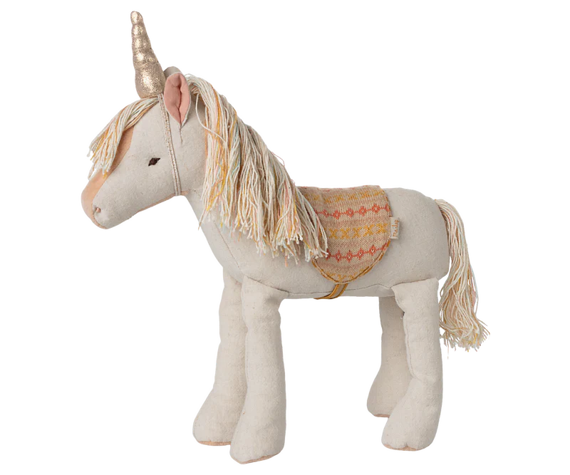 Unicornio Maileg Talla Medium de lino con cuerno dorado - Panacea Kids México