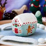 Casita de galleta de jengibre de Navidad de fieltro de lana color azul
