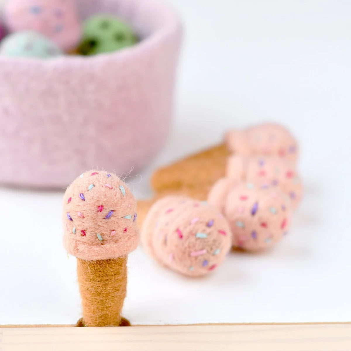 Set de Helado de fresa con chispas de fieltro