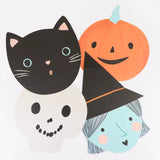 Manteles individuales de papel de Halloween con motivos de gato, bruja, esqueleto y calabaza (12 unidades)