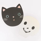 Manteles individuales de papel de Halloween con motivos de gato, bruja, esqueleto y calabaza (12 unidades)