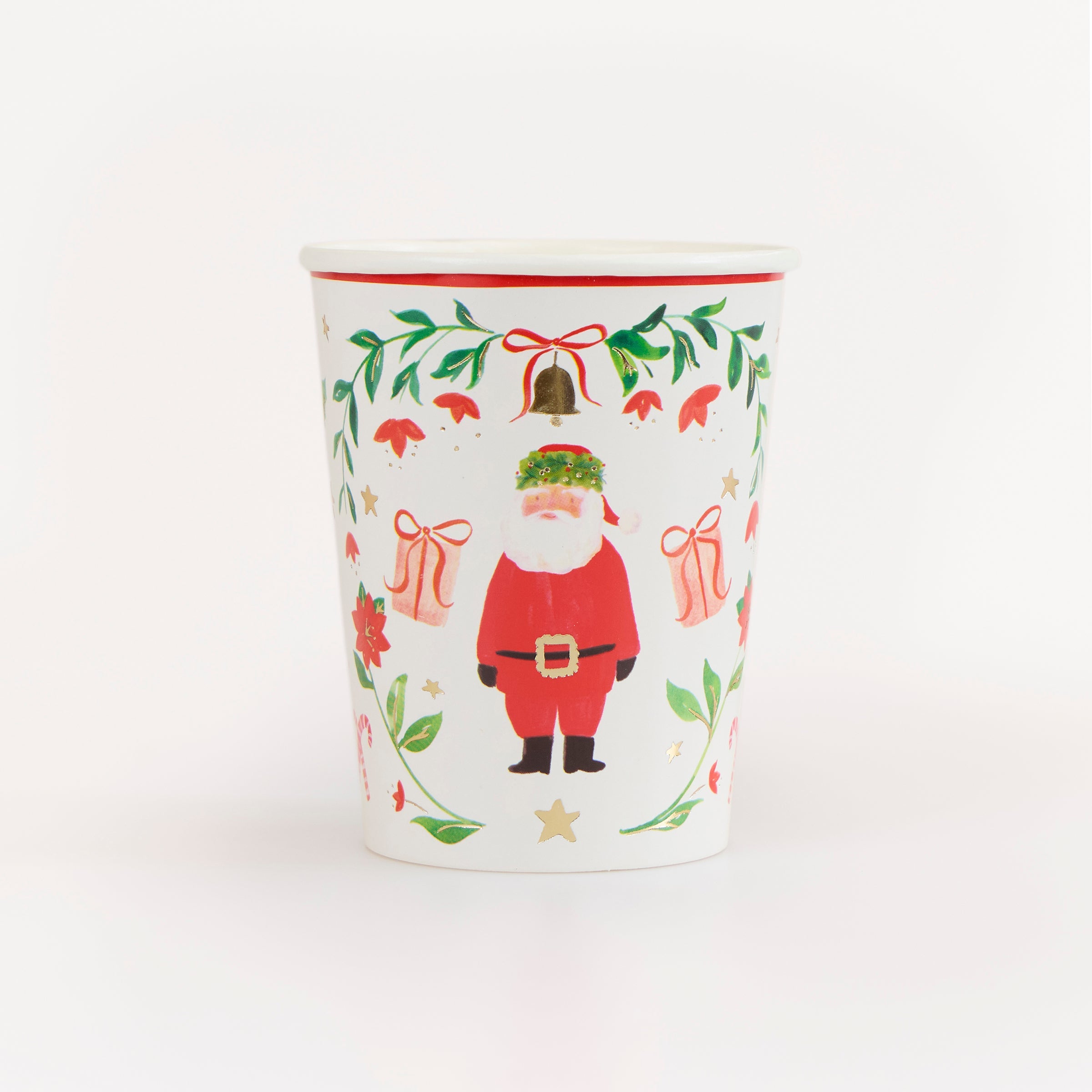 Vasos de papel navideños Santa y Follaje Meri Meri